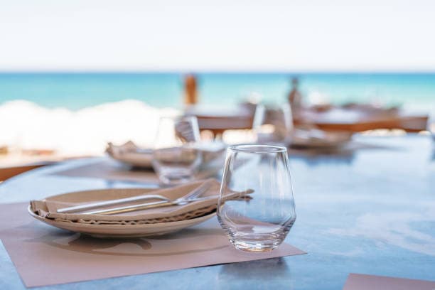 Elegant restaurant table setting by the sea